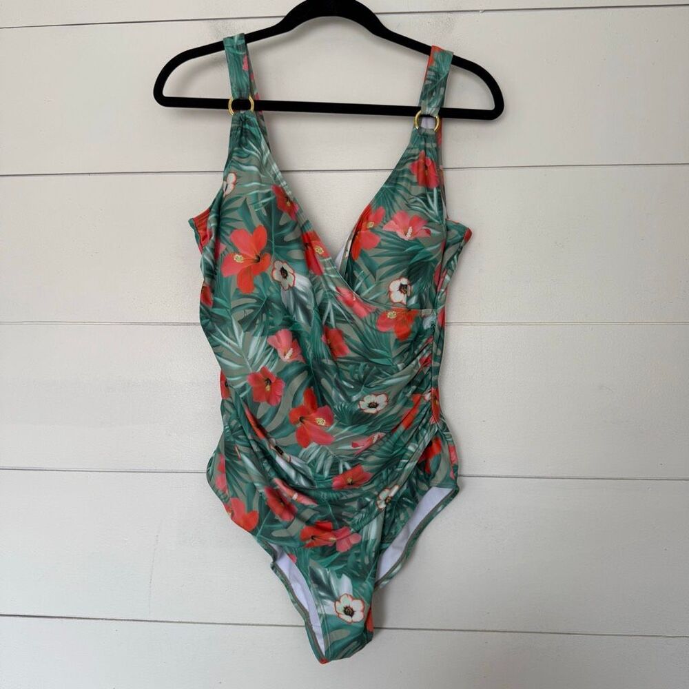 Paradis Women’s 18 Tropical Patterned Green One Piece Swim New